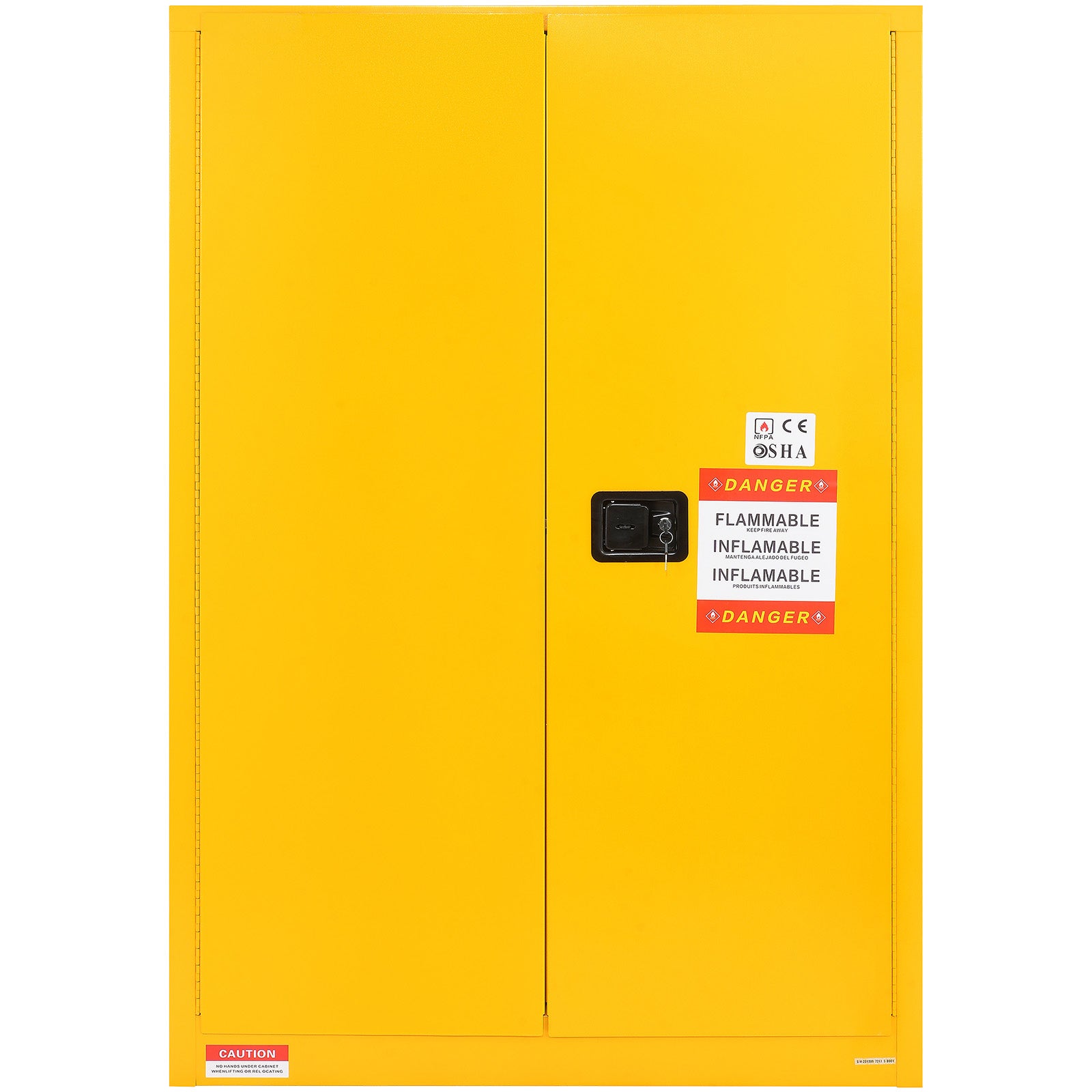 Flammable Safety Cabinet, 45 Gal, Cold-Rolled Steel Flammable Liquid Storage Cabinet, 42.9 x 18.1 x 65.2 in Explosion Proof with 2 Adjustable Shelves 2 Manual Doors for Industrial Use, Yellow