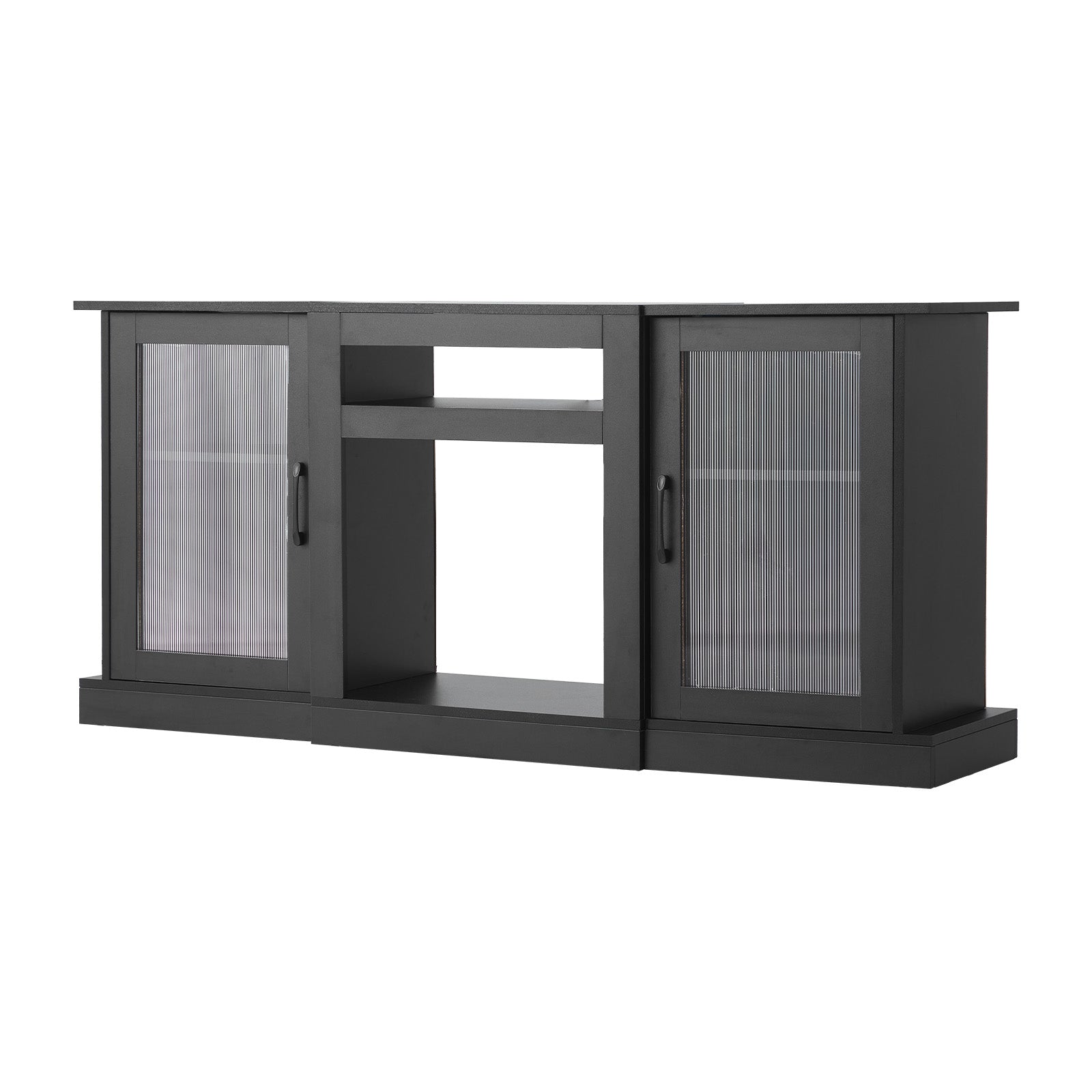 TV Stand for TVs up to 65 inch, Modern Entertainment Center with Light Strip, Wooden TV Cabinet Storage with Glass Doors and Adjustable Shelves, Console Table for Living Room and Bedroom, Black