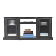 TV Stand for TVs up to 65 inch, Modern Entertainment Center with Light Strip, Wooden TV Cabinet Storage with Glass Doors and Adjustable Shelves, Console Table for Living Room and Bedroom, Black