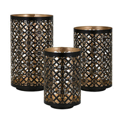 Set of 3 Helena Pierced Metal Lanterns, L:D7x12" M:D6.5x10" S:D5x8.5"