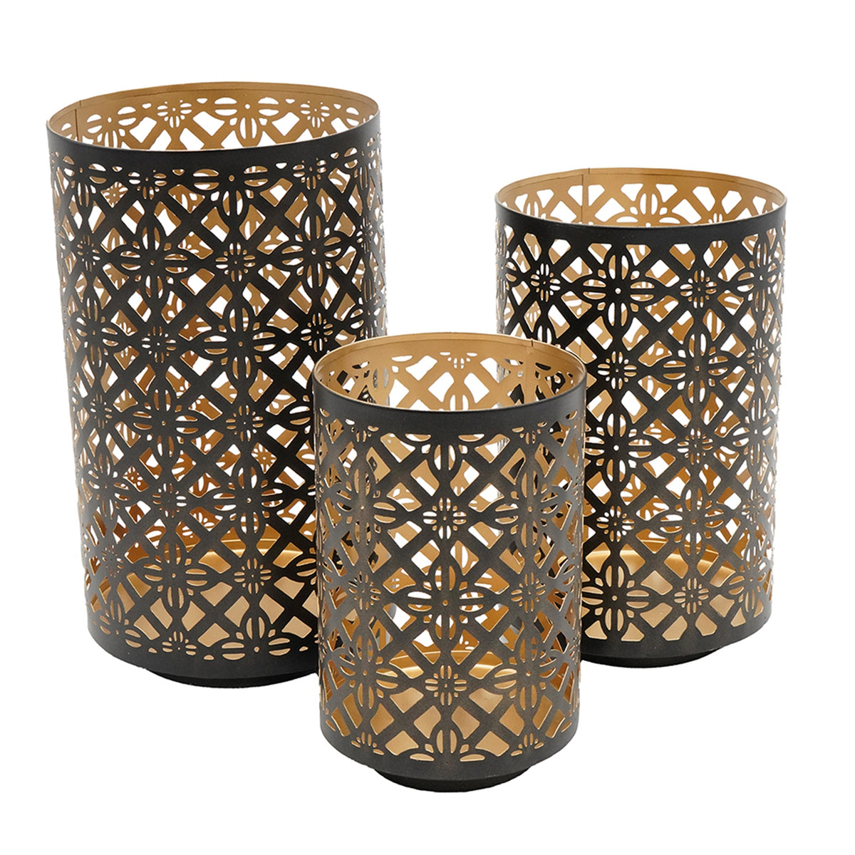 Set of 3 Helena Pierced Metal Lanterns, L:D7x12" M:D6.5x10" S:D5x8.5"
