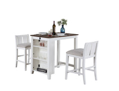 Graham 36" 3-Piece White Finish Small Space Counter Height Dining Table with Shelves and 2 Chairs