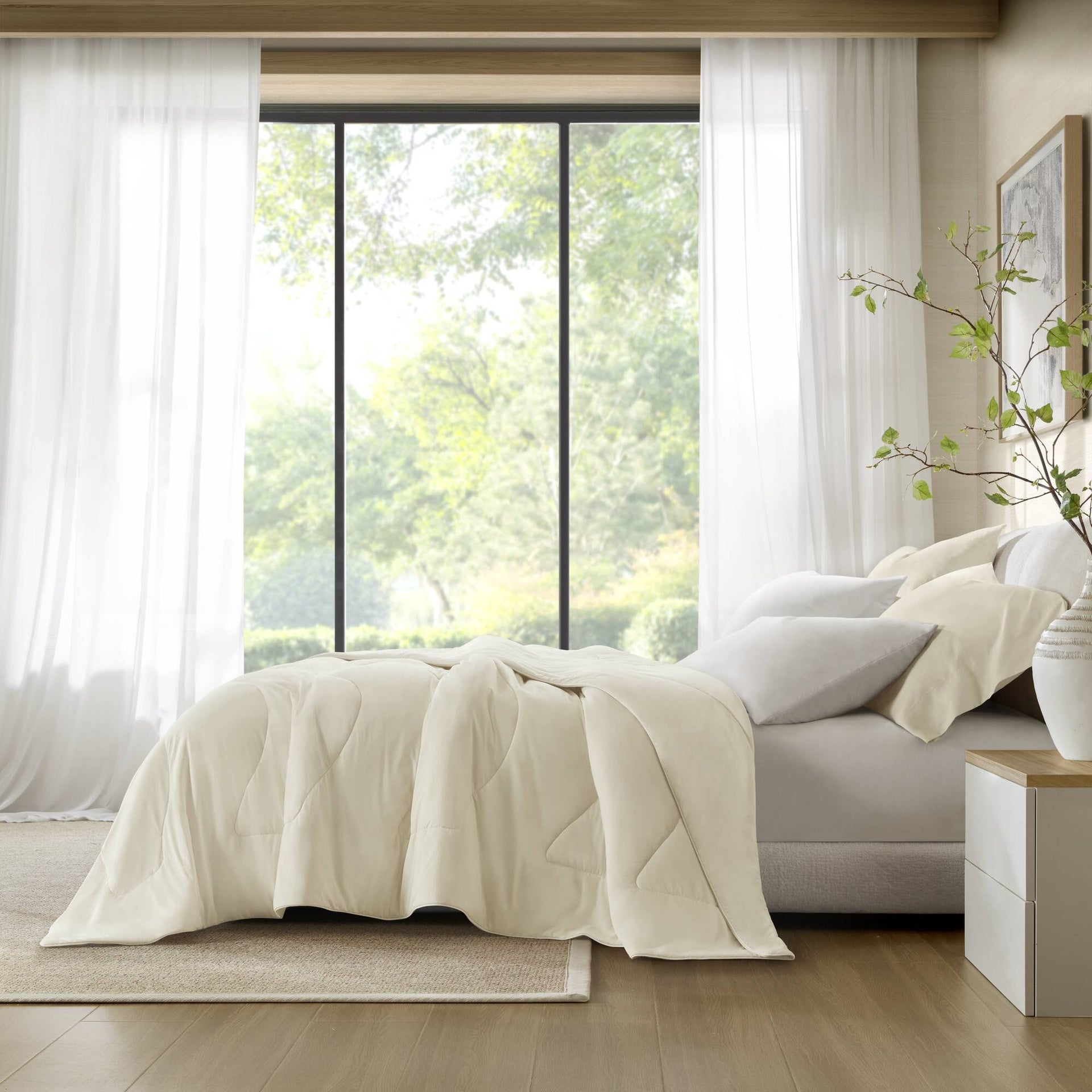 1-Piece King/Cal King Reversible Tencel Comforter Blanket,Ivory