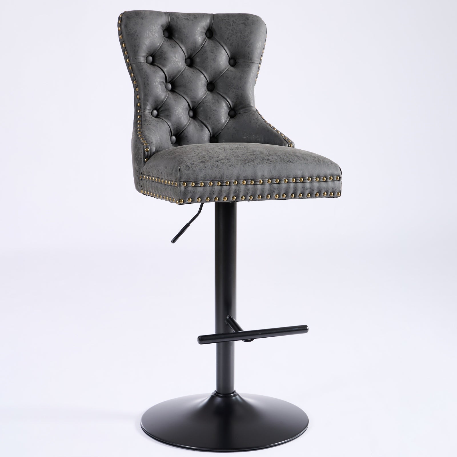 A&A Furniture,Aged and Retro PU Swivel Barstools Adjusatble Seat Height from 26-33 Inch, Modern Bar Stools with Backs Comfortable Tufted for Home Pub and Kitchen Island (Black,Set of 2)
