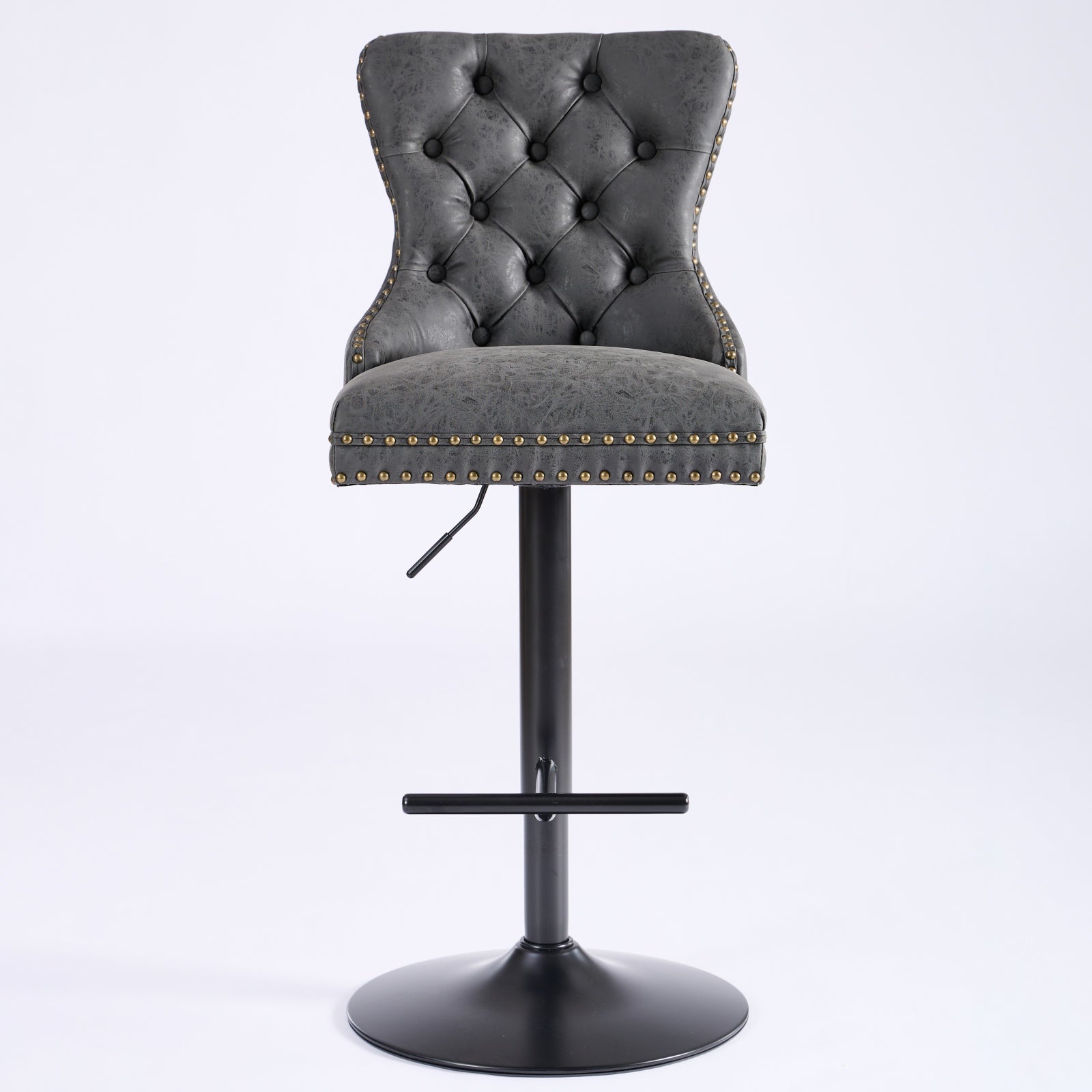 A&A Furniture,Aged and Retro PU Swivel Barstools Adjusatble Seat Height from 26-33 Inch, Modern Bar Stools with Backs Comfortable Tufted for Home Pub and Kitchen Island (Black,Set of 2)