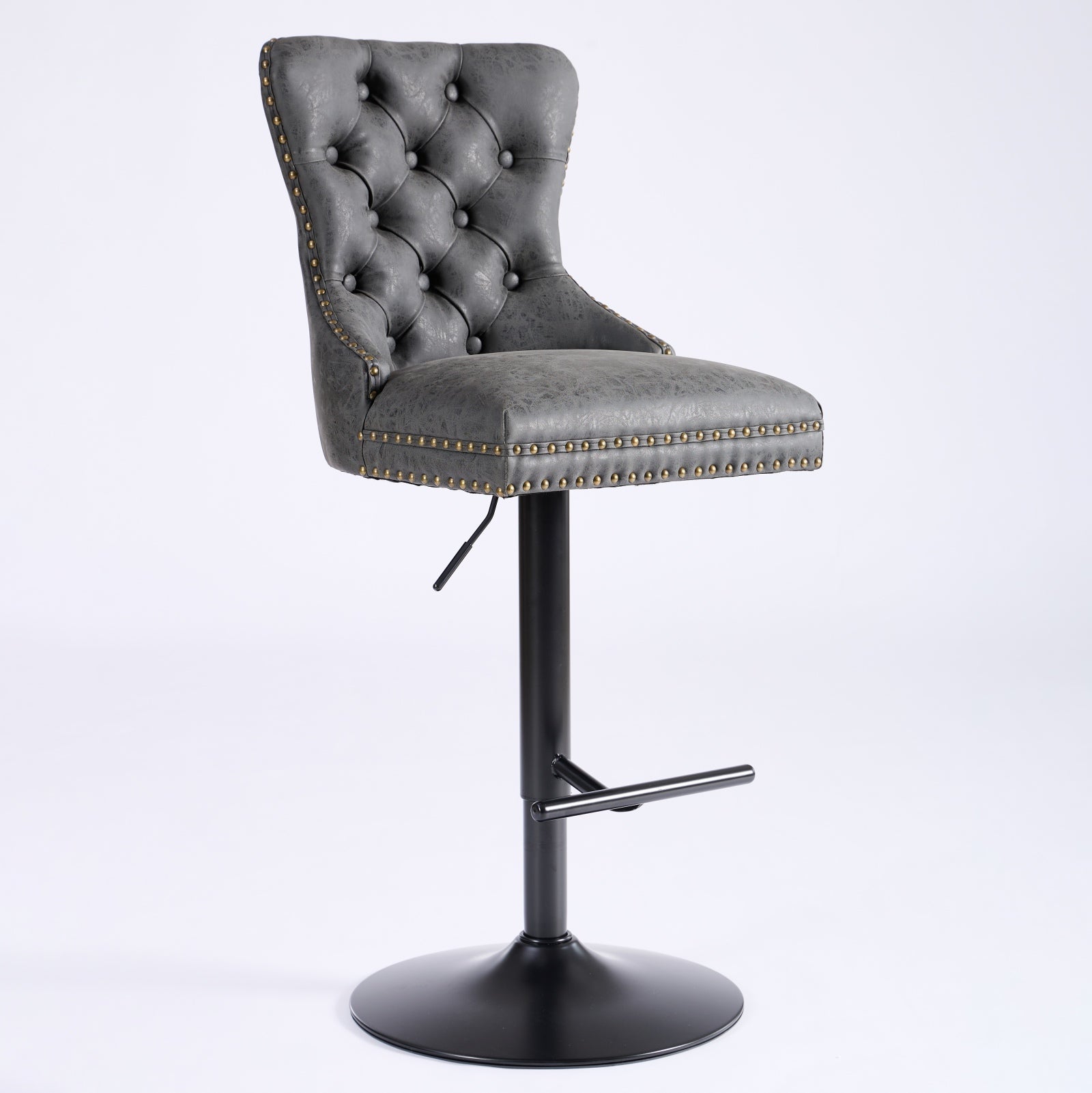 A&A Furniture,Aged and Retro PU Swivel Barstools Adjusatble Seat Height from 26-33 Inch, Modern Bar Stools with Backs Comfortable Tufted for Home Pub and Kitchen Island (Black,Set of 2)