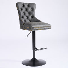 A&A Furniture,Aged and Retro PU Swivel Barstools Adjusatble Seat Height from 26-33 Inch, Modern Bar Stools with Backs Comfortable Tufted for Home Pub and Kitchen Island (Black,Set of 2)