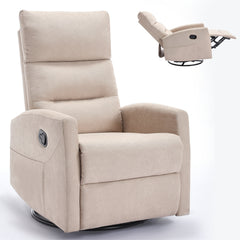 Manual Recliner Chair with Rocker and Swivel in Fabric for Living Room, Beige