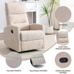 Manual Recliner Chair with Rocker and Swivel in Fabric for Living Room, Beige
