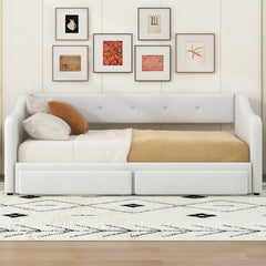 Twin XL to King Size Upholstered Daybed with Two Drawers, Beige