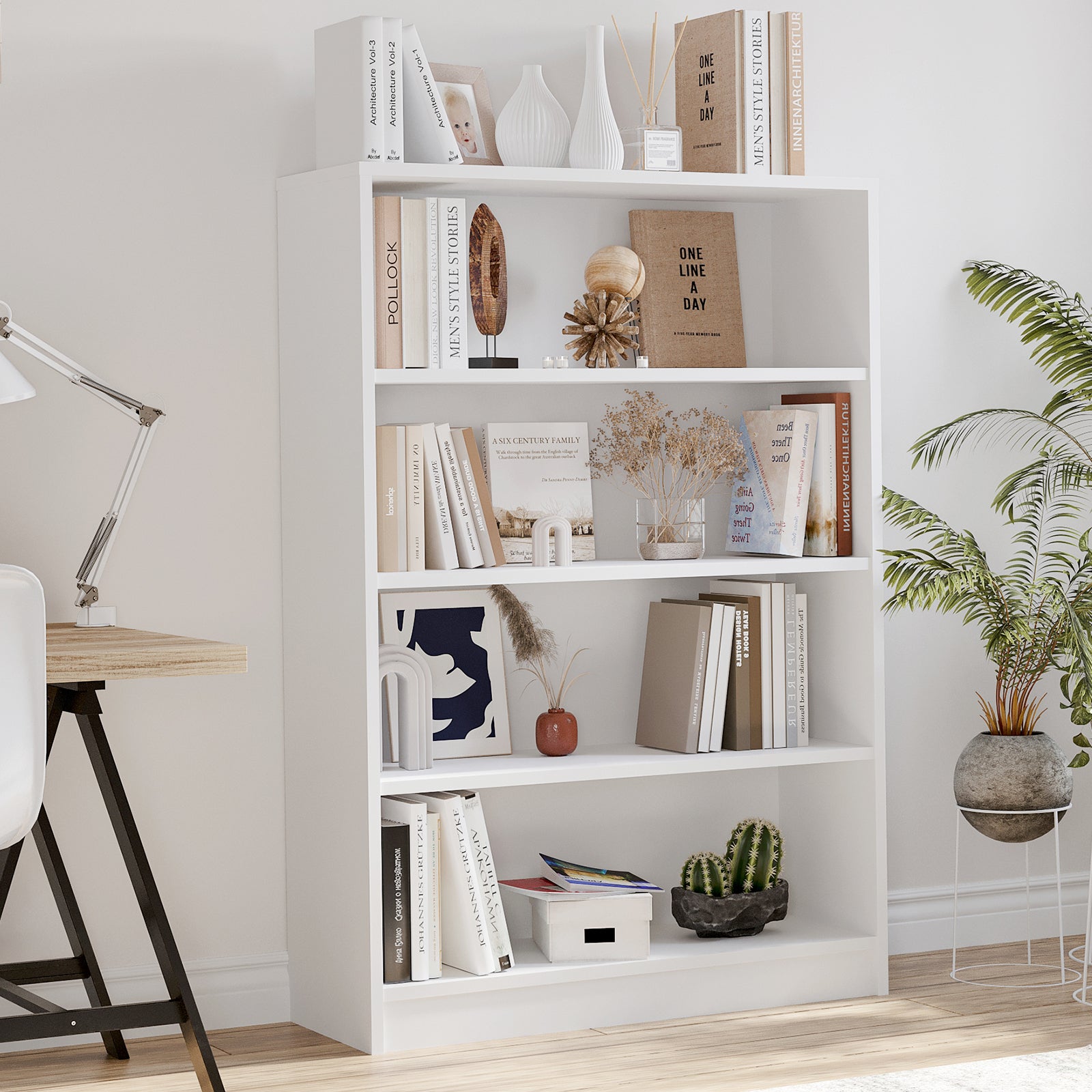 Bookshelf for Bedroom 4 Shelf Office Bookcase 48 Inches Tall Modern Wood Bookshelf for Living Room 4 Tier Wide Manga Bookshelves Library Bookcase