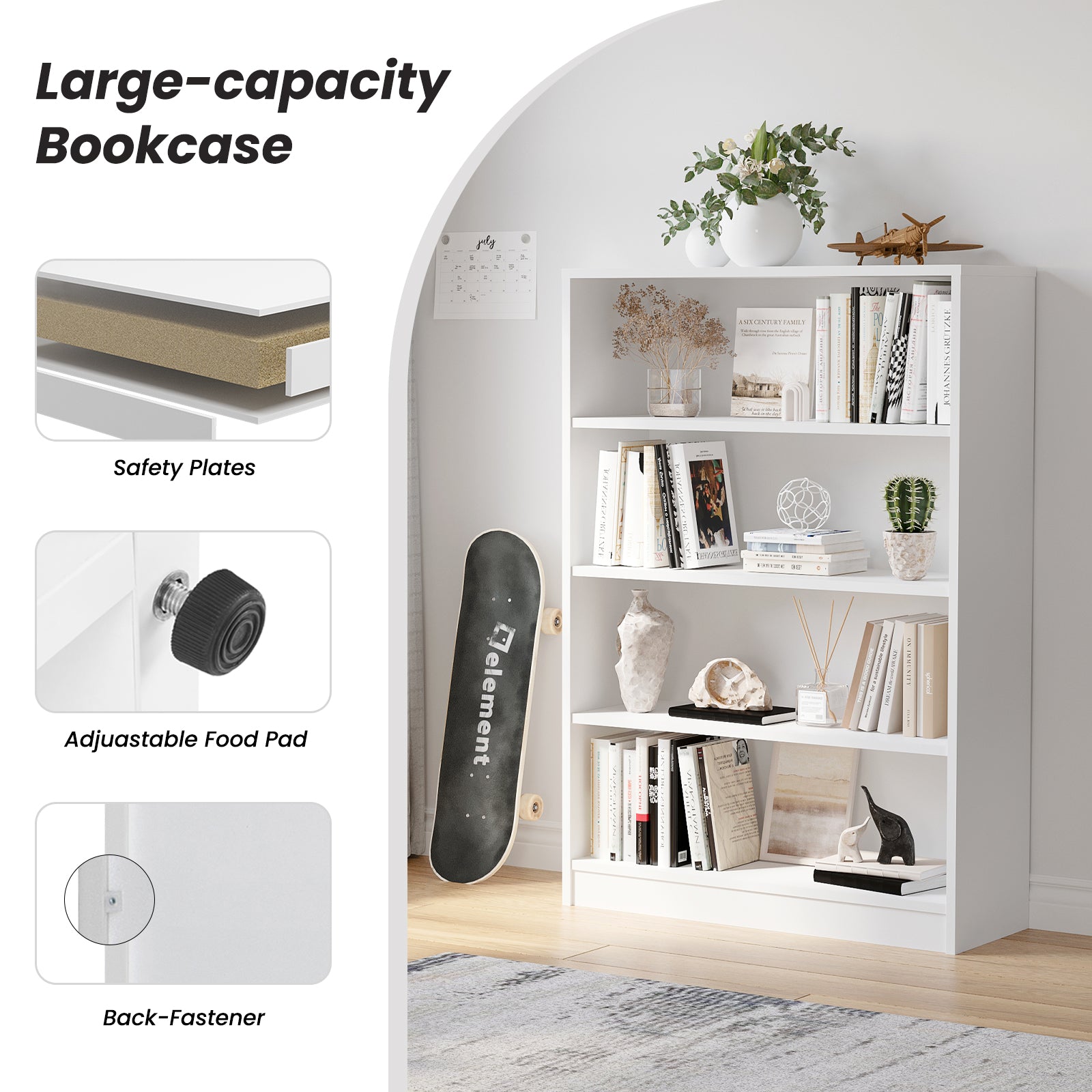 Bookshelf for Bedroom 4 Shelf Office Bookcase 48 Inches Tall Modern Wood Bookshelf for Living Room 4 Tier Wide Manga Bookshelves Library Bookcase