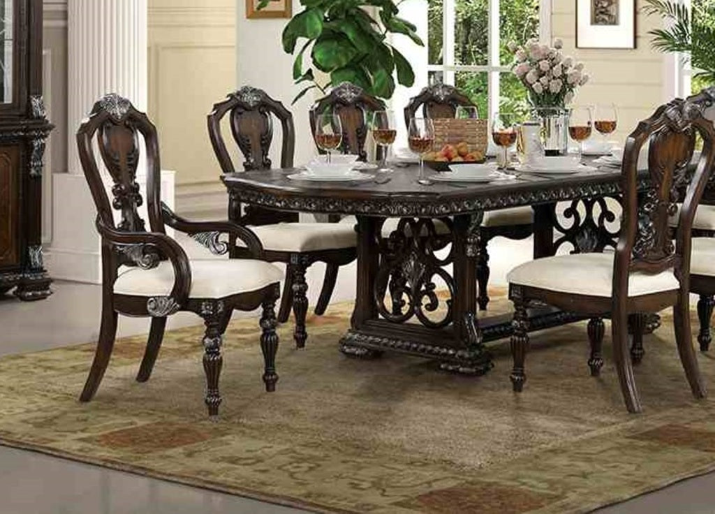 Traditional Style 2pc Arm Chair Ornate Corbels Dark Brown Finish Dining Room