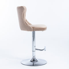 A&amp;A Furniture,Swivel Velvet Barstools Adjusatble Seat Height from 25-33 Inch, Modern Upholstered Chrome base Bar Stools with Backs Comfortable Tufted for Home Pub and Kitchen Island（Khaki,Set of 2）