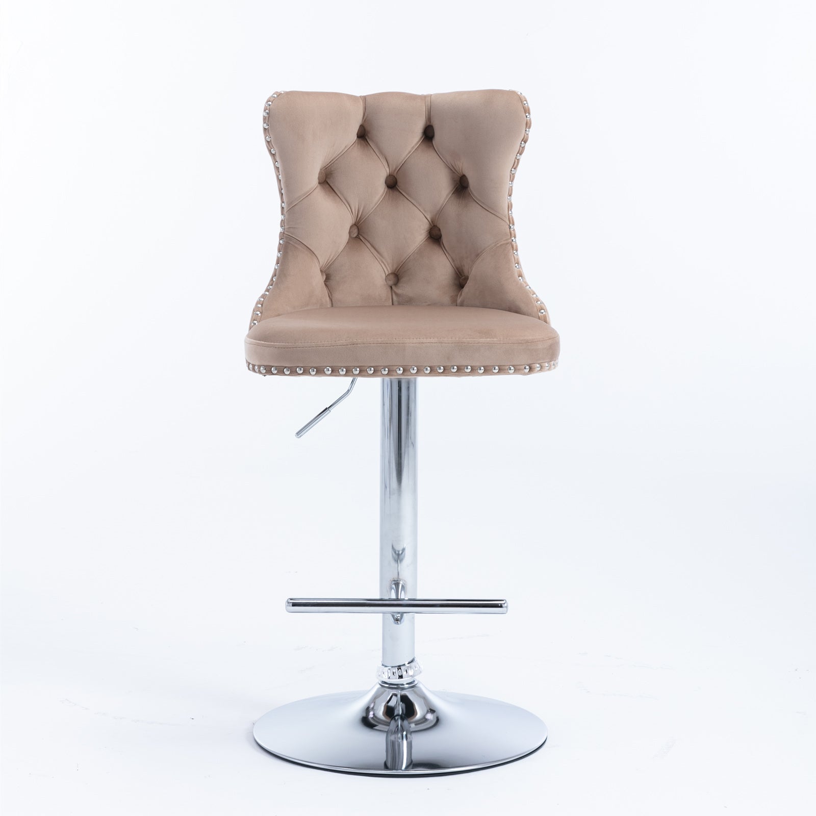 A&amp;A Furniture,Swivel Velvet Barstools Adjusatble Seat Height from 25-33 Inch, Modern Upholstered Chrome base Bar Stools with Backs Comfortable Tufted for Home Pub and Kitchen Island（Khaki,Set of 2）