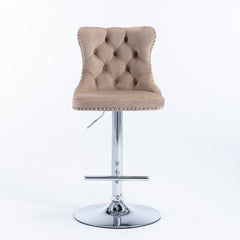 A&amp;A Furniture,Swivel Velvet Barstools Adjusatble Seat Height from 25-33 Inch, Modern Upholstered Chrome base Bar Stools with Backs Comfortable Tufted for Home Pub and Kitchen Island（Khaki,Set of 2）
