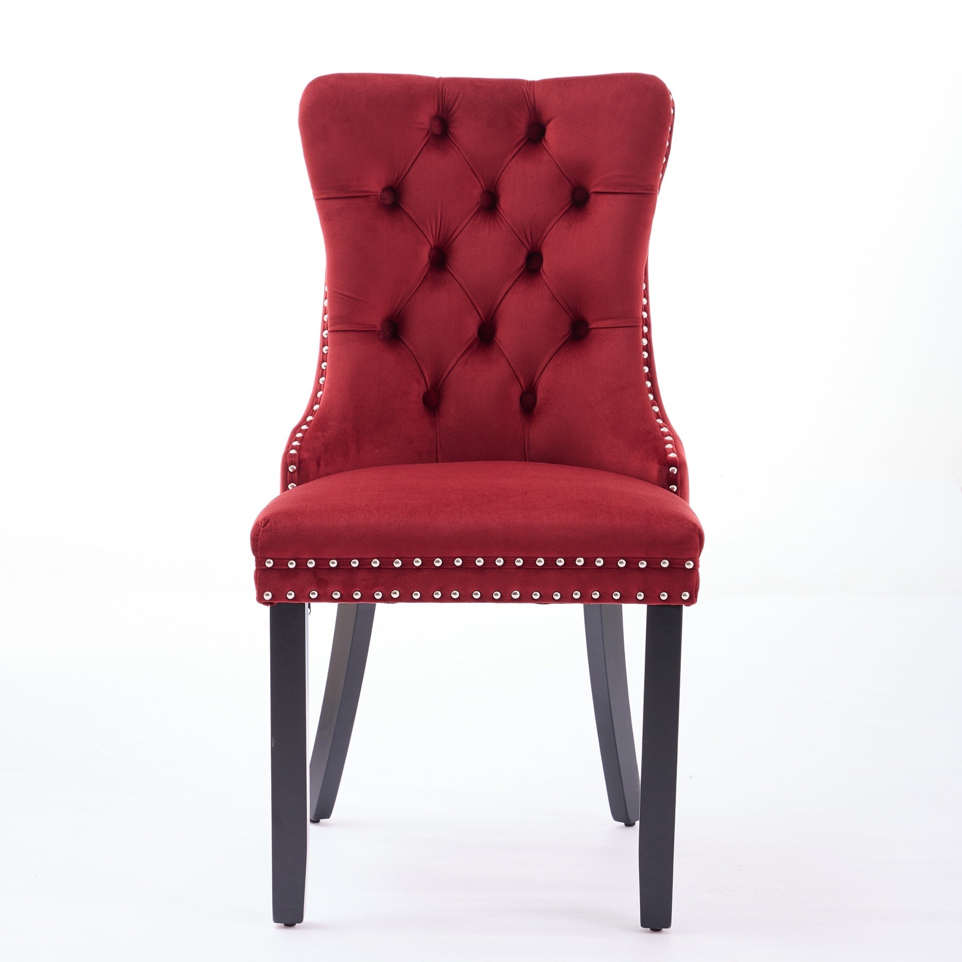 Classic Velvet Dining Chairs,  High-end Tufted Solid Wood Contemporary Velvet Upholstered Dining Chair with Wood Legs Nailhead, SET OF 2,Burgundy, Wine Red,SW2001WR