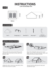 Inflatable Camping Tents with Hand Pump, Air Glamping Tents, Easy Setup Waterproof and Windproof Blow up Tent, 4 Seasons Oxford Cabin Tent with Mesh & Chimney Window.