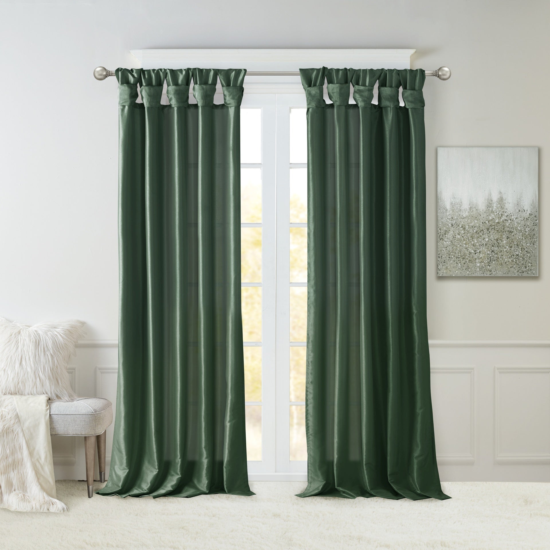 1 PC Twist Tab Lined Window Curtain Panel Green 50x95"