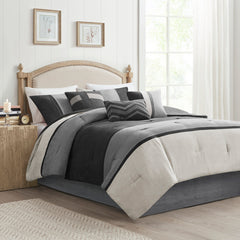 7 Piece Faux Suede Comforter Set Black King
