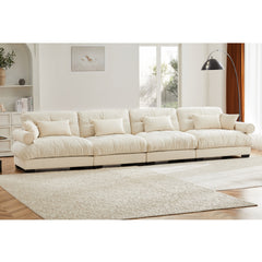 Super Comfort Oversized Modular Velvet Sectional Sofa Couch with Movable Ottoman,Corner Sectional with Bolstered Armrests, Deep Seat Cloud Couch, Convertible L Shaped Couch for Living Room Cream