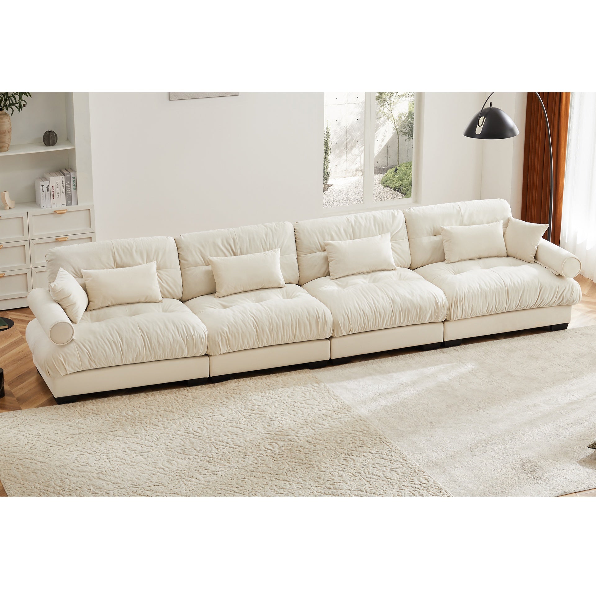Super Comfort Oversized Modular Velvet Sectional Sofa Couch with Movable Ottoman,Corner Sectional with Bolstered Armrests, Deep Seat Cloud Couch, Convertible L Shaped Couch for Living Room Cream