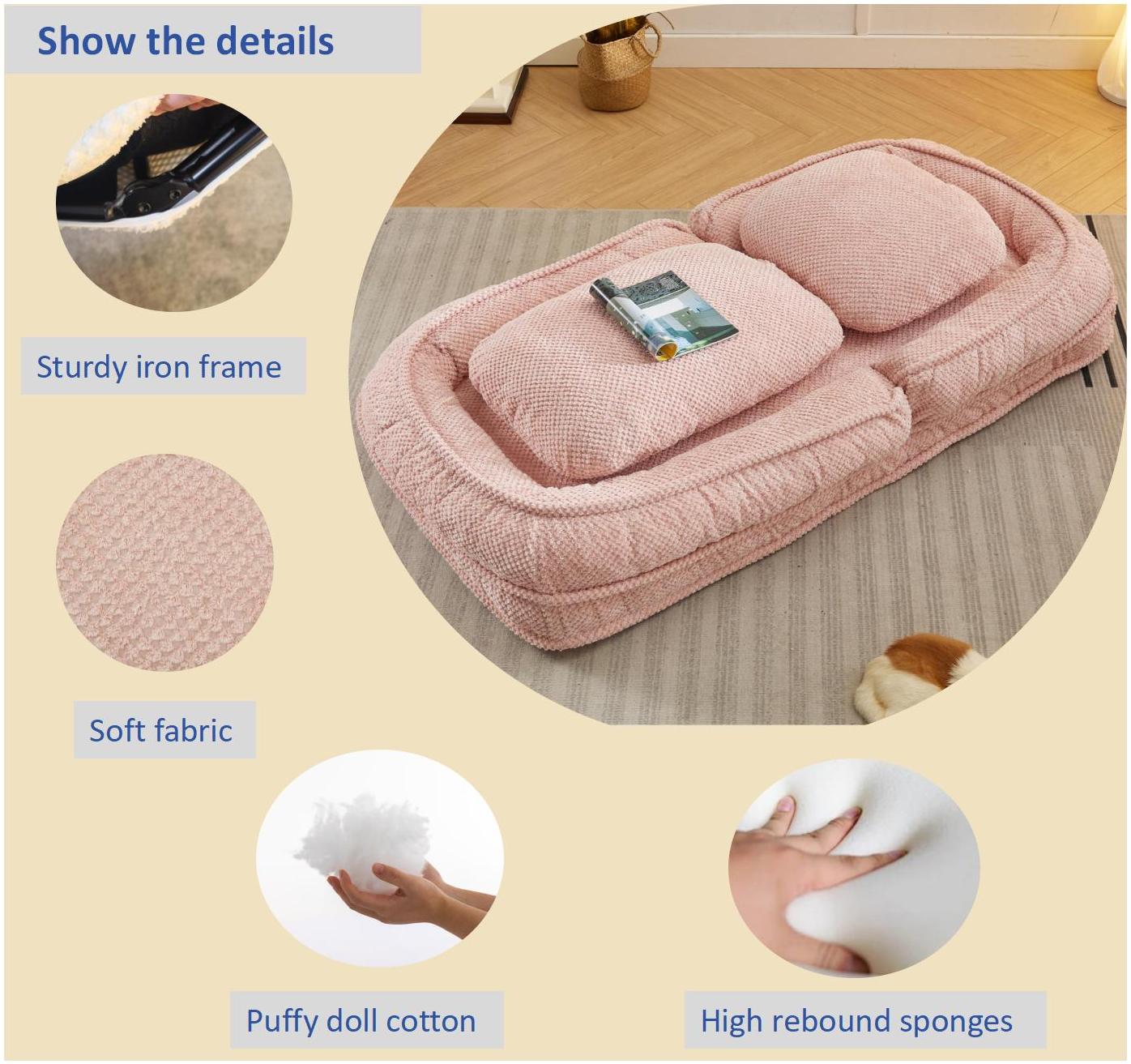 [VIDEO provided] Human Dog Bed ,Lazy Sofa Couch ,5 Adjustable Position,sit,sleep,fold,suit to put in bedroom, living room ,Space Saving Design,Pink