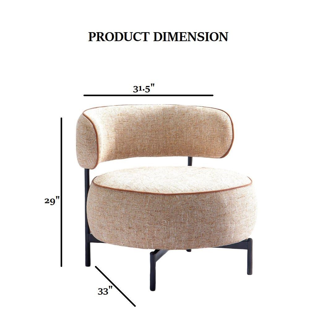 Light Brown Finish Swivel Chair Metal Legs Contemporary Style Curved Backrest Contrast Welt Pocketed Coil