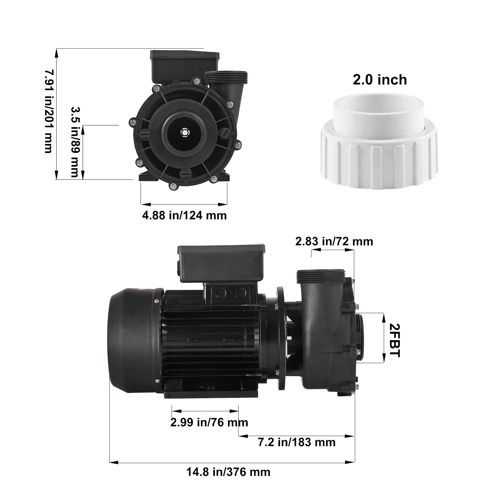2 Speed SPA Pump, 48-Frame, AC 110-120V Hot Tub SPA Pump, 1.5HP/150GPM/42.65ft High Speed or 0.46HP/70GPM/9.18ft Low Speed, 2" Port 90° Rotational Interface for Hot Tub, Tested to UL Standards