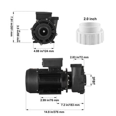 2 Speed SPA Pump, 48-Frame, AC 110-120V Hot Tub SPA Pump, 1.5HP/150GPM/42.65ft High Speed or 0.46HP/70GPM/9.18ft Low Speed, 2" Port 90° Rotational Interface for Hot Tub, Tested to UL Standards