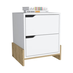 Nightstand with 2-Drawers, End Table with Sturdy Base, White / Macadamia