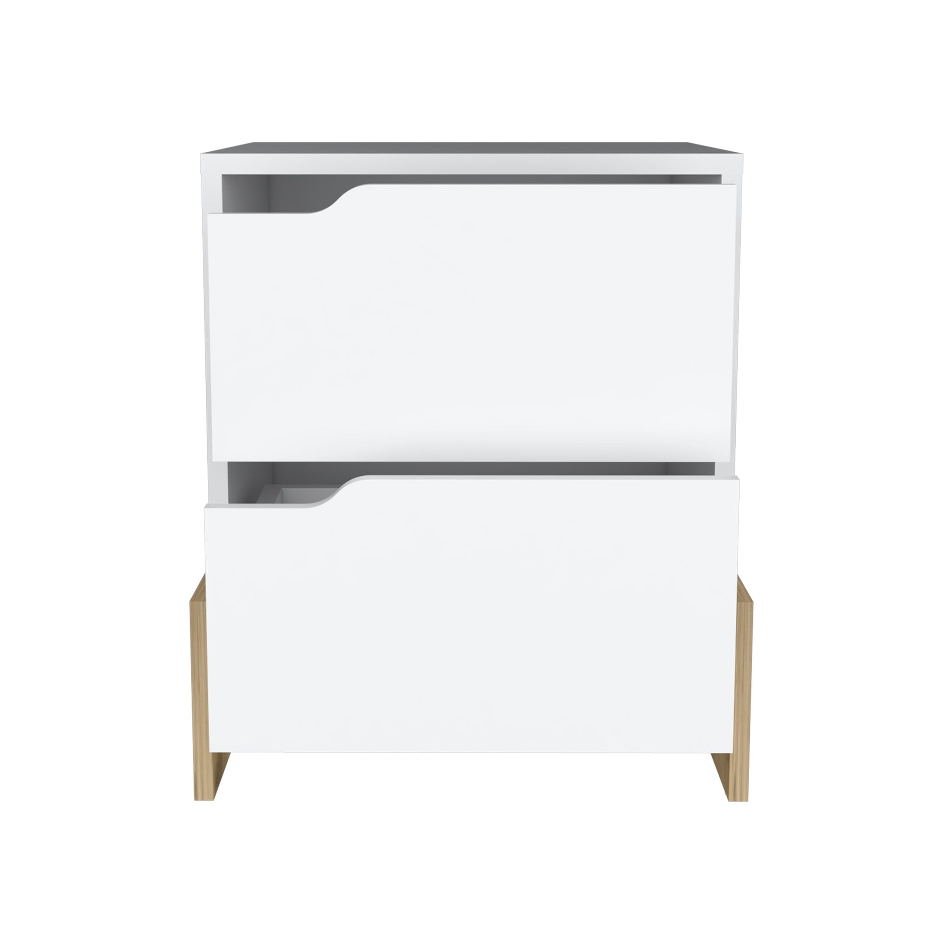 Nightstand with 2-Drawers, End Table with Sturdy Base, White / Macadamia
