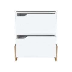 Nightstand with 2-Drawers, End Table with Sturdy Base, White / Macadamia