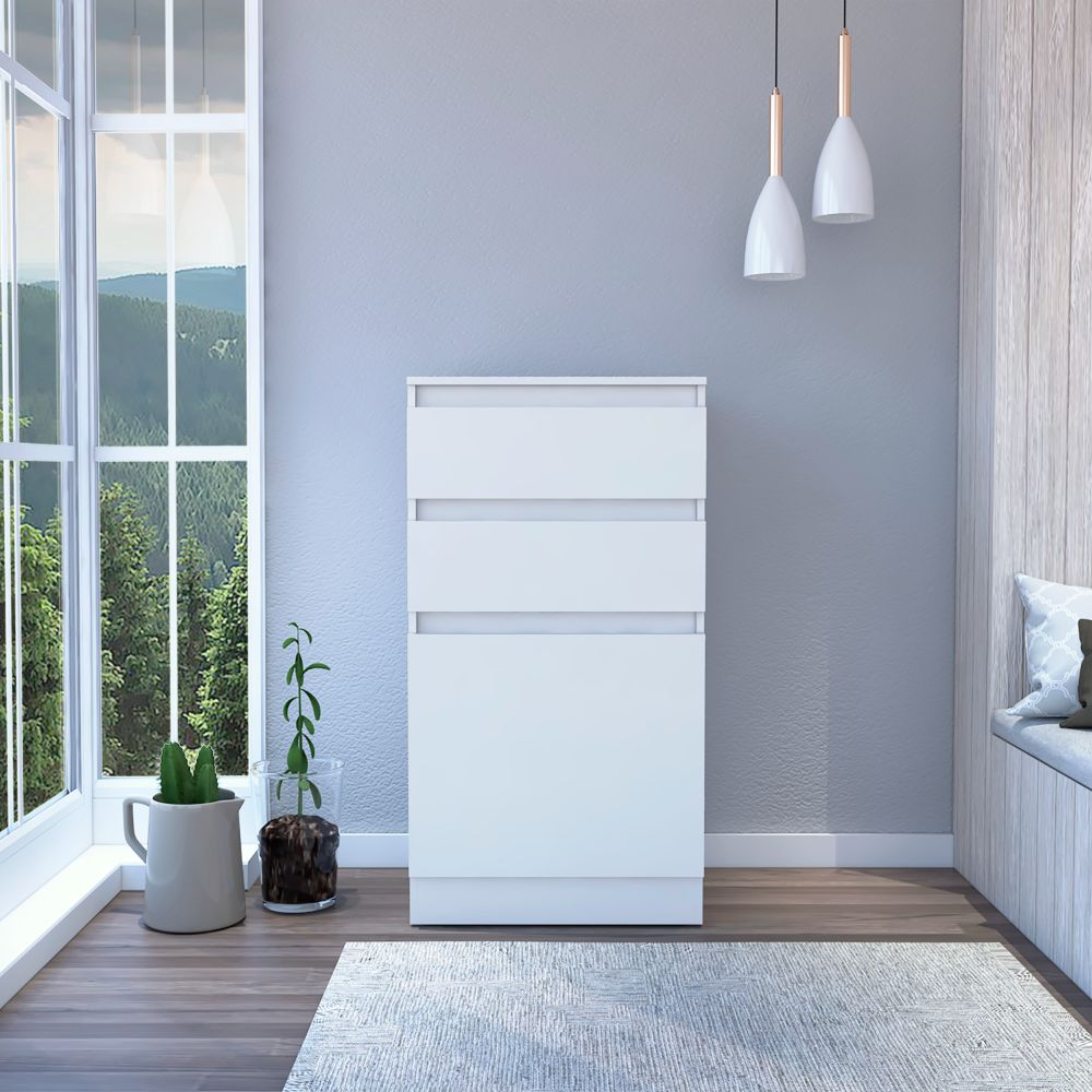 Dresser 43 inchH, Jewelry Box, Mirror, Single Door Cabinet, Two Drawers, White