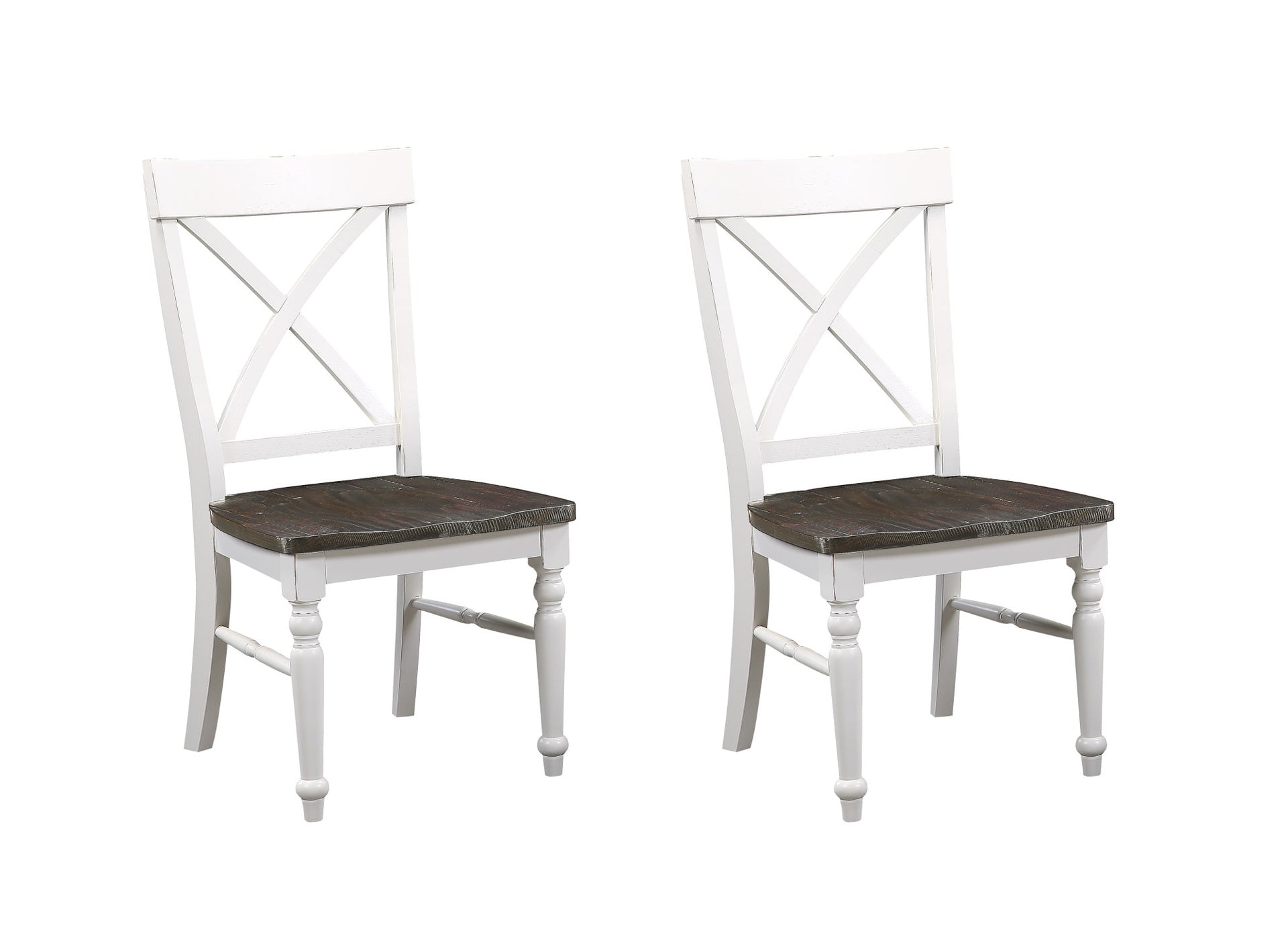 Brown and White Dining Chairs, Set of 2