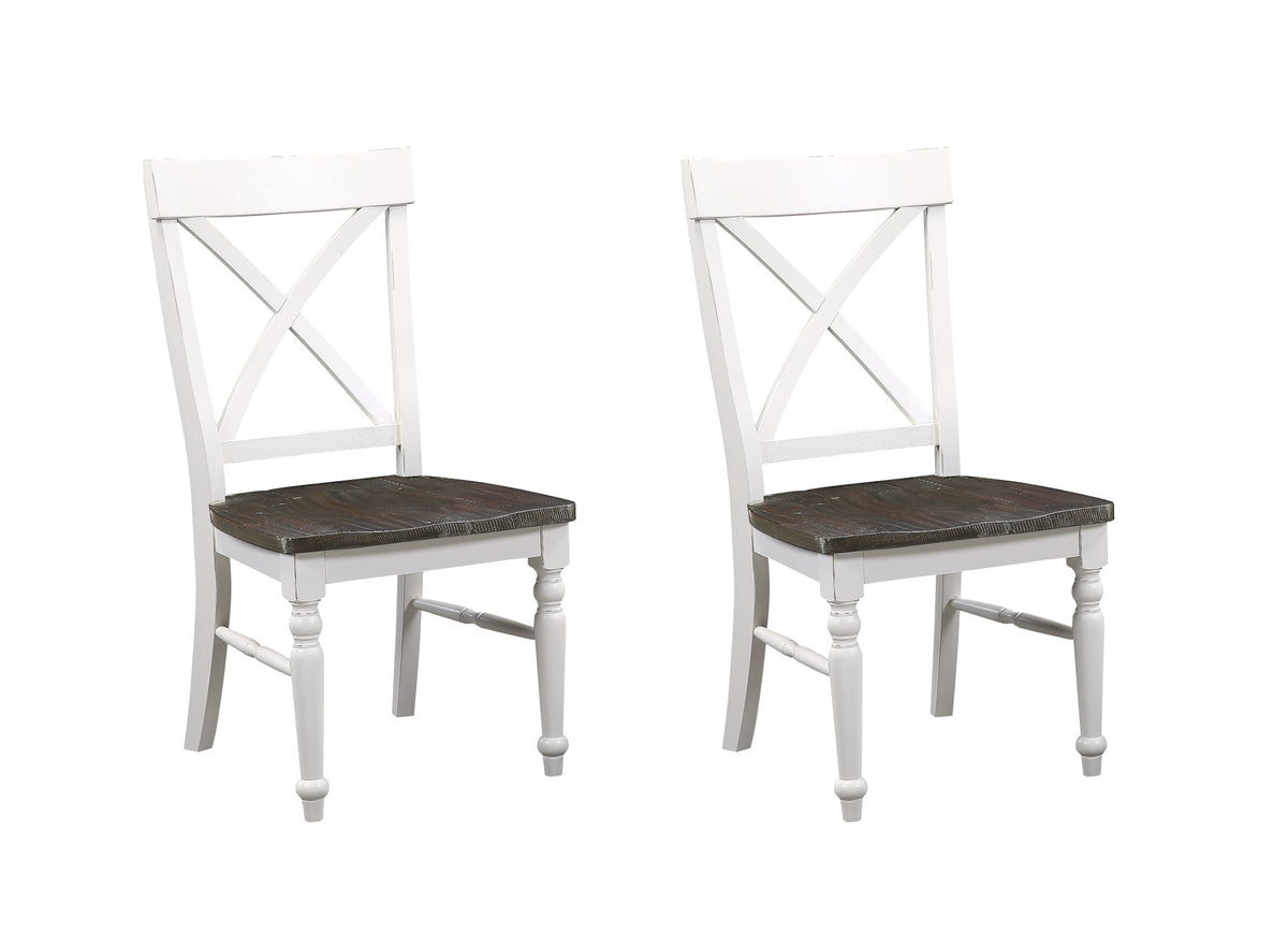 Brown and White Dining Chairs, Set of 2