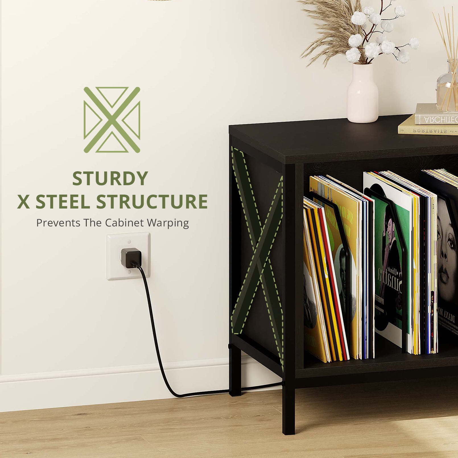 Modern TV Stand for 65 Inch TV, Mid-Century Media Console with Storage, Black