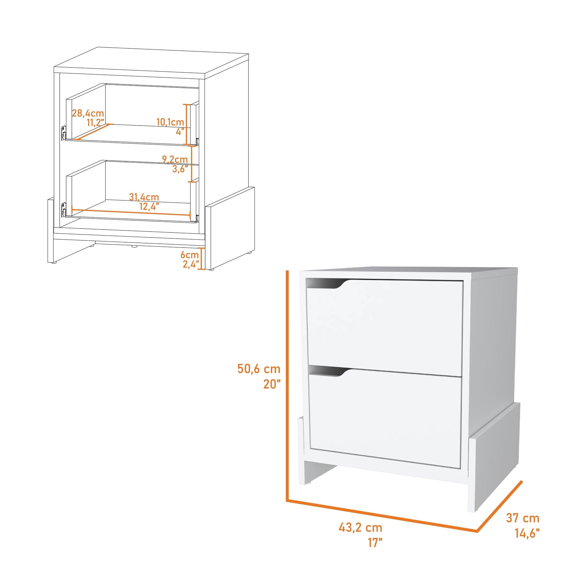 Lovell Nightstand with Sturdy Base and 2-Drawers