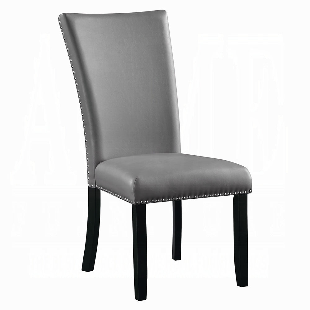 Modern Upholstered Side Chairs 2pc Set, Gray Synthetic Leather Nailhead Trim Black Legs Wooden Dining Furniture 1pc