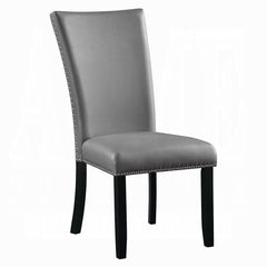 Modern Upholstered Side Chairs 2pc Set, Gray Synthetic Leather Nailhead Trim Black Legs Wooden Dining Furniture 1pc
