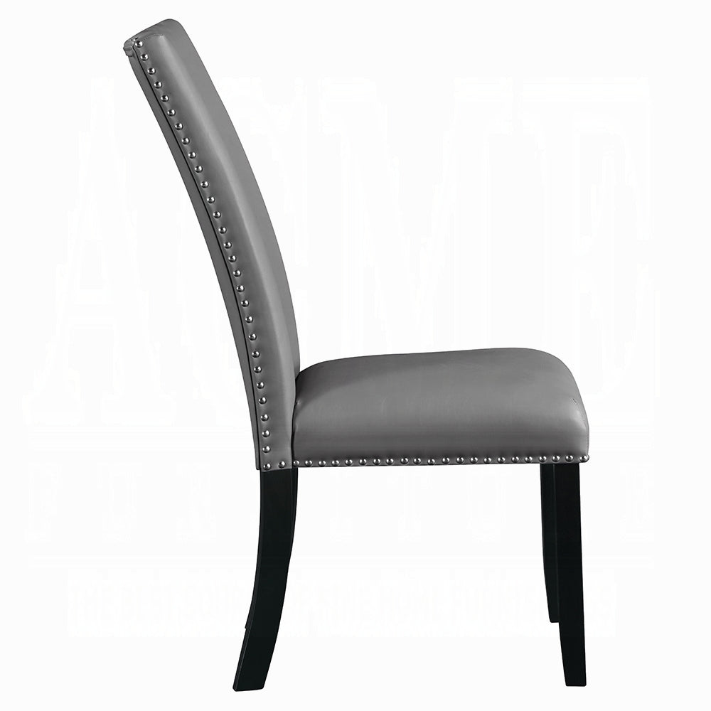 Modern Upholstered Side Chairs 2pc Set, Gray Synthetic Leather Nailhead Trim Black Legs Wooden Dining Furniture 1pc