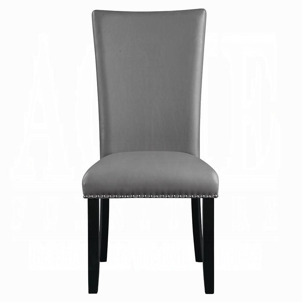 Modern Upholstered Side Chairs 2pc Set, Gray Synthetic Leather Nailhead Trim Black Legs Wooden Dining Furniture 1pc