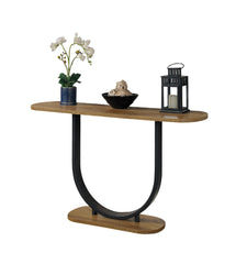 1pc Sofa Table Industrial Style U-Shape Base Replicate Wood Top Rustic Oak And Sand Black Finish Powder Coated Frame