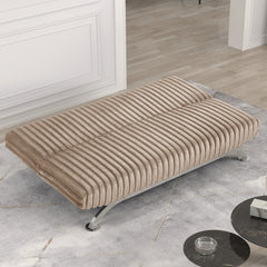 Futon Sofa Contemporary Style Convert Into Bed With Extra Support Metal Leg Chrome Finish Metal Base Legs Taupe Finish