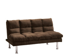 Contemporary Style Futon Sofa Bed Microfabric Converted Into Bed Wit Extra Leg Support Chrome Base Legs Dark Brown Finish