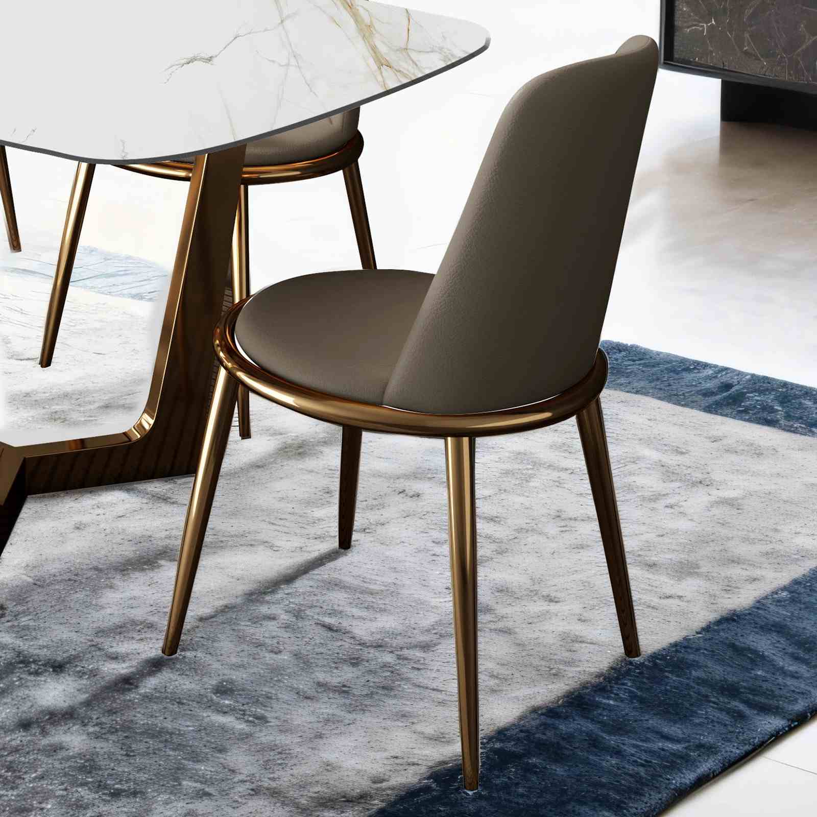 Gold And Taupe Finish Contemporary Style 2pc Side Chair Upholstered Round Chair Fabric Seat Dining Room