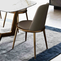 Gold And Taupe Finish Contemporary Style 2pc Side Chair Upholstered Round Chair Fabric Seat Dining Room