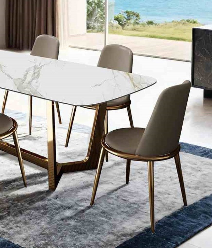 Gold And Taupe Finish Contemporary Style 2pc Side Chair Upholstered Round Chair Fabric Seat Dining Room