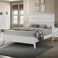 White Queen Size Bed Panel Headboard Wave Texture Bedroom Furniture Wooden 1pc Bedframe