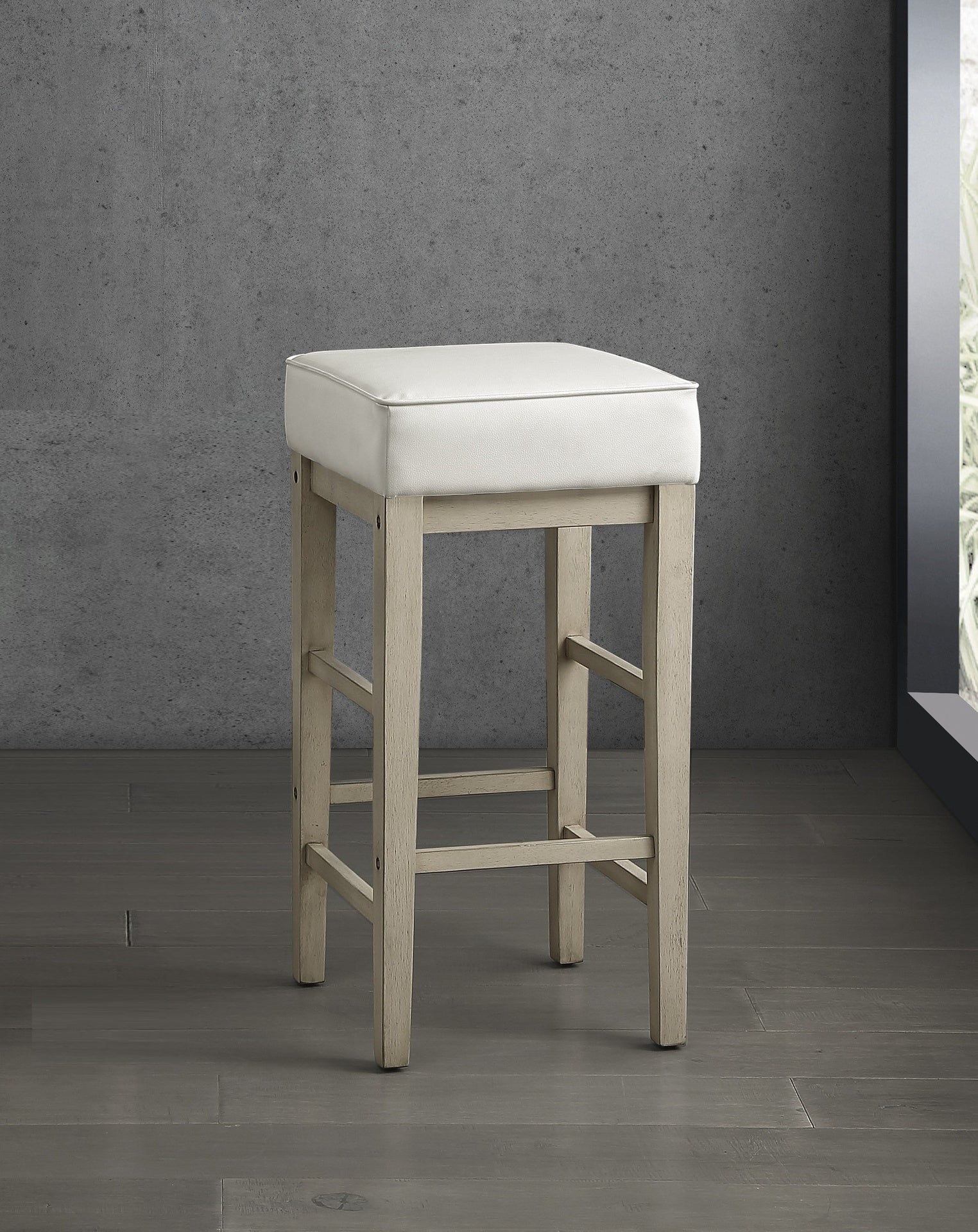 Transitional White Faux Leather Seat 29-inch Pub Height Stools Set of 2, White Finish Solid Wood Frame